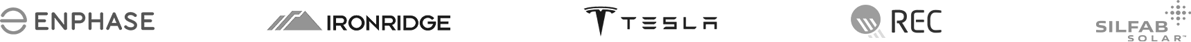 This image shows Solphos solar energy and battery storage partners: Tesla Energy, Enphase Energy, REC Solar, Silfab Solar.